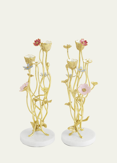 Shop Michael Aram Wildflowers Candleholders, Set Of 2 In Gold Multi