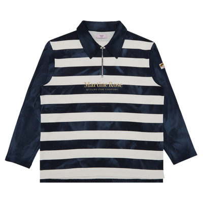 Pre-owned Martine Rose Zip Up Polo 'navy/white Stripe' In Blue