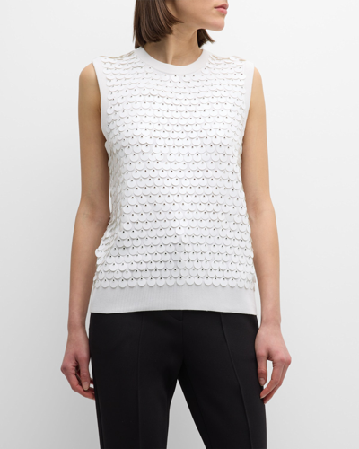 Shop Michael Kors Sequined Sleeveless Knit Tank Top In Optic Whit