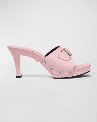 Shop Versace Medusa Leather Mule Sandals In English Rose-pall