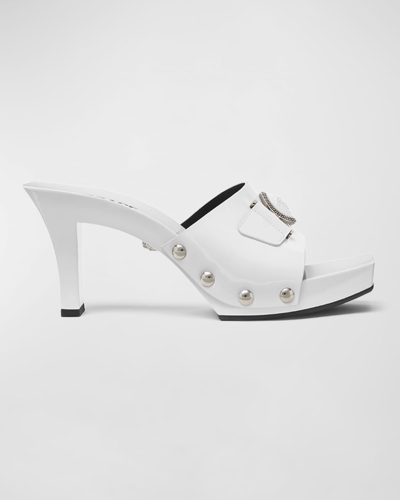 Shop Versace Medusa Leather Mule Sandals In Optical White-pal