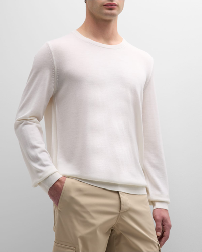 Shop Hugo Boss Men's Wool-cotton Crewneck Sweater In White