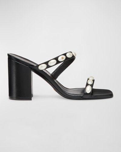 Shop Stuart Weitzman Pearlita Studded Leather Slide Sandals In Black
