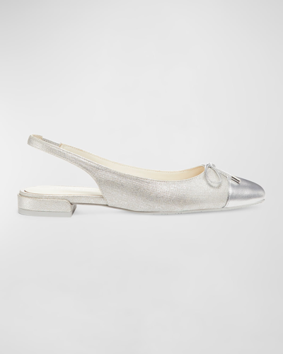Shop Stuart Weitzman Sleek Metallic Bow Slingback Ballerina Flats In Silver
