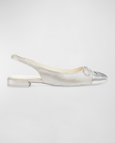 Stuart Weitzman Sleek Metallic Bow Slingback Ballerina Flats In Silver