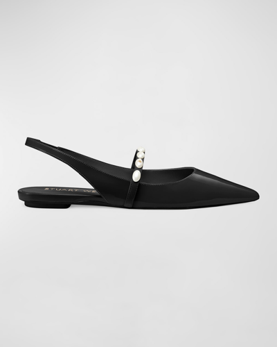 Shop Stuart Weitzman Emilia Pearlita Patent Slingback Ballerina Flats In Black