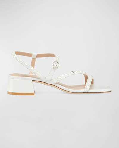 Shop Stuart Weitzman Pearlita Studded Ankle-strap Sandals In White