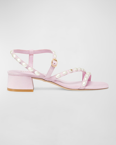 Shop Stuart Weitzman Pearlita Studded Ankle-strap Sandals In Blossom