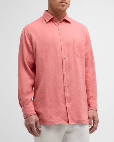 Shop Peter Millar Men's Coastal Garment-dyed Linen Sport Shirt In Clay Rose