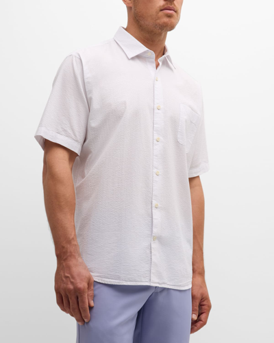 Shop Peter Millar Men's Seaward Seersucker Cotton Sport Shirt In White