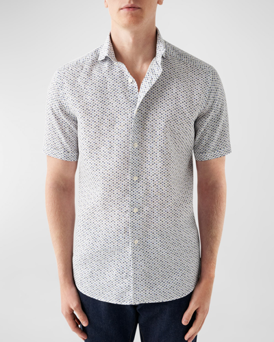 Shop Eton Men's Contemporary Fit Dotted Linen Short-sleeve Shirt In Blue