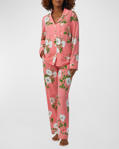 Shop Bedhead Pajamas Printed Organic Cotton Jersey Pajama Set In White Poppy