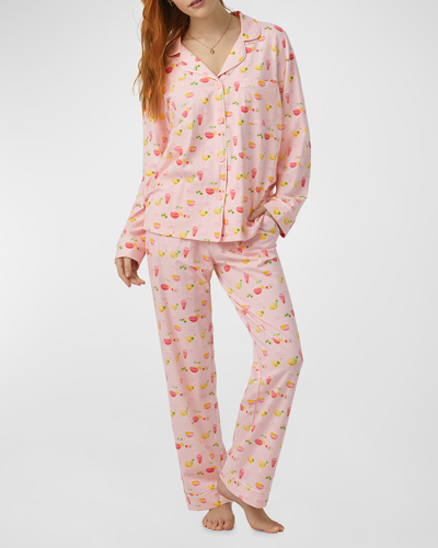 Shop Bedhead Pajamas Printed Organic Cotton Jersey Pajama Set In Pink Mixology