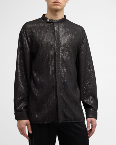 Shop Amiri Men's Sequin Button-down Shirt With Tab Collar In Black