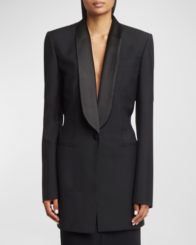 Shop Givenchy Open Draped-back Wool Jacket In Black