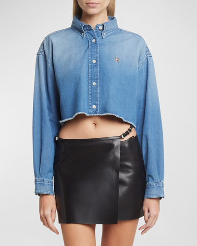 Shop Givenchy Cropped Denim Button-front Shirt In Light Blue