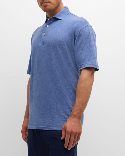 Shop Peter Millar Men's Greystone Linen Polo Shirt In Blue Pearl