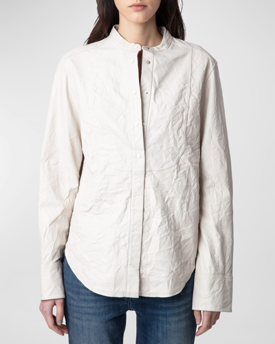 Shop Zadig & Voltaire Chic Crinkled Leather Shirt In Judo