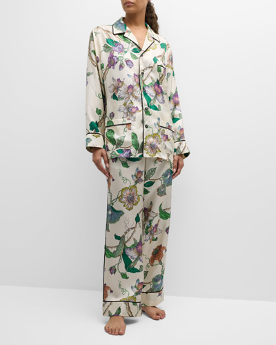 Shop Olivia Von Halle Yves Floral-print Silk Twill Pajama Set In Aura