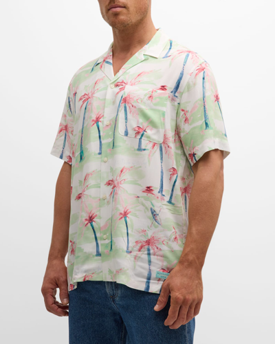 Shop Scotch & Soda Men's Allover-print Camp Shirt In Taupe Coral A