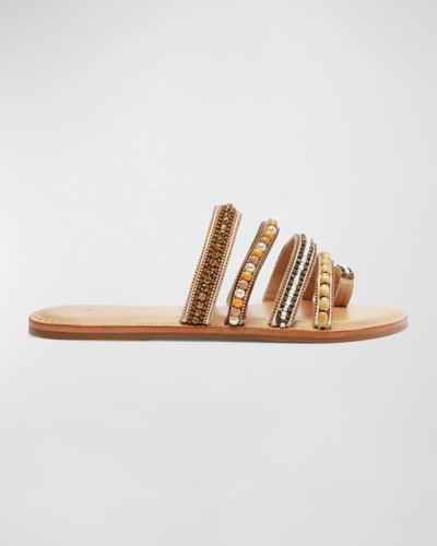 Shop Schutz Jodies Embellished Flat Sandals In Multicasual