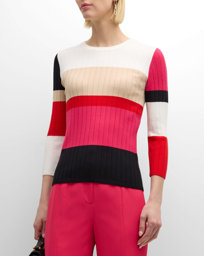 Shop Elie Tahari The Remy Ribbed Colorblock Sweater In Calais Colorblock