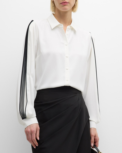 Shop Elie Tahari The Landon Pleated-sleeve Button-down Blouse In Sky White With No