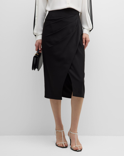 Shop Elie Tahari The Vivienne Pleated Faux-wrap Midi Skirt In Noir