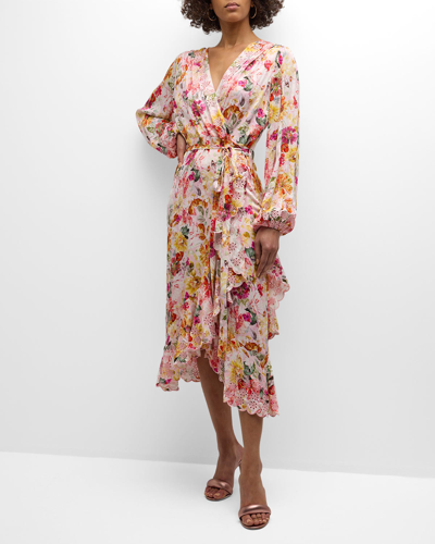 Shop Elie Tahari The Charlotte Floral-print Faux-wrap Midi Dress In Wonderland Print