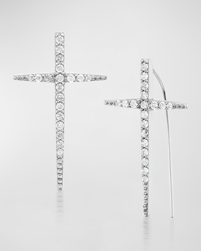 Shop Sheryl Lowe Baby Cross Stick Earrings In Silver