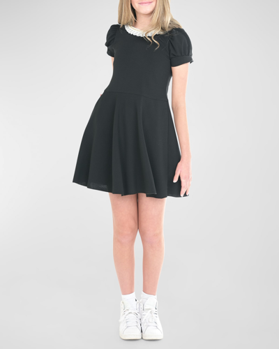 Shop Zoe Girl's Hudson Dress W/ Pleated Collar In Black