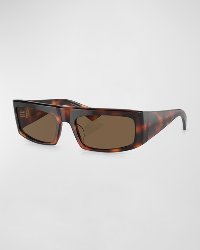 Shop Khaite X Oliver Peoples Bold Acetate Rectangle Sunglasses In Brown