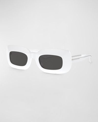 Khaite Beveled Acetate Rectangle Sunglasses In White