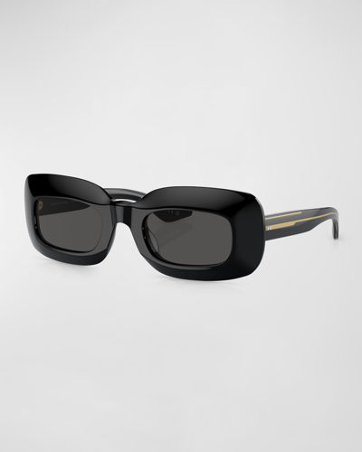 Shop Khaite X Oliver Peoples Beveled Acetate Rectangle Sunglasses In Black