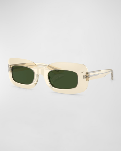 Shop Khaite X Oliver Peoples Beveled Acetate Rectangle Sunglasses In Green