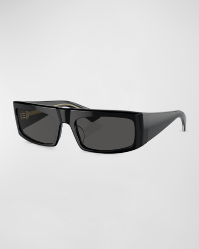 Shop Khaite X Oliver Peoples Bold Acetate Rectangle Sunglasses In Black
