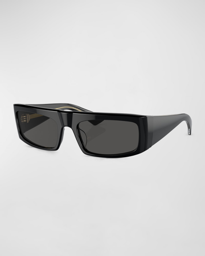 Khaite Bold Acetate Rectangle Sunglasses In Black
