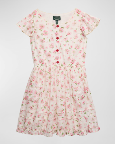 Shop Ralph Lauren Girl's Floral-print Ruffle Trim Dress In Davan Floral