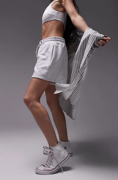 Topshop Cotton Blend Fleece Shorts In Grey
