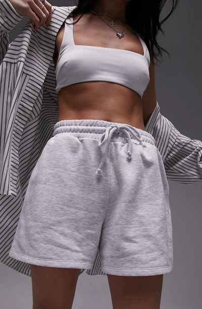 Topshop Cotton Blend Fleece Shorts In Grey