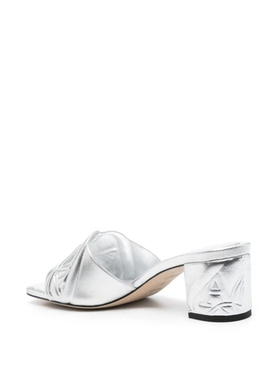 Shop Alexander Mcqueen Metallic Leather Heel Sandals In Silver