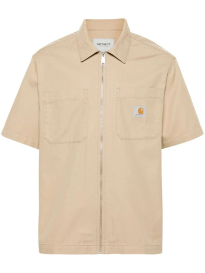 Shop Carhartt Wip S/s Sandler Cotton Blend Shirt In Beige