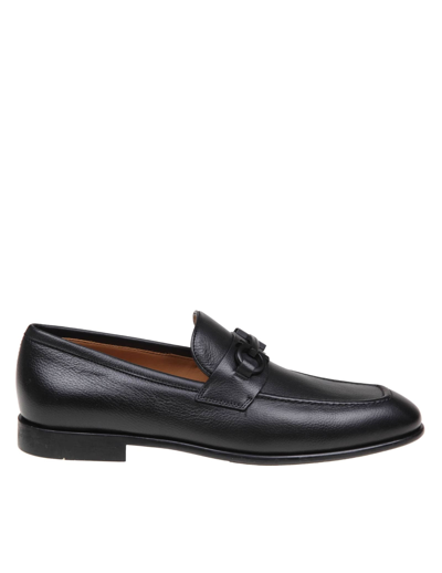 Shop Ferragamo Leather Loafers With Gancini Buckle In Black