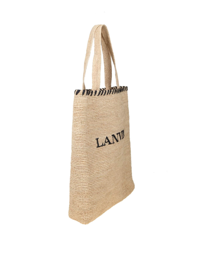 Shop Lanvin Tote Bag In Raffia With Embroidery In Natural / Black