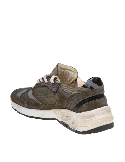 Shop Golden Goose Running Suede And Mesh Sneakers In Olive Green