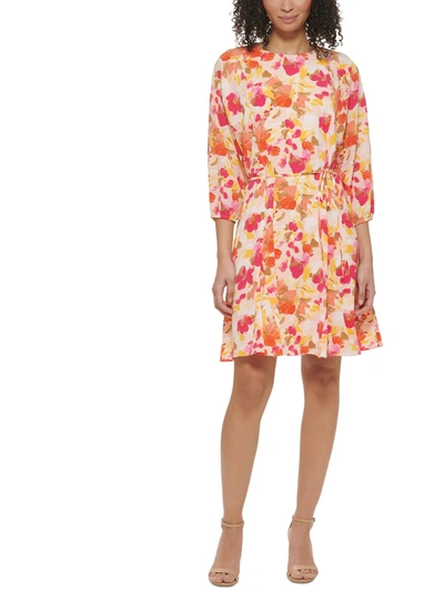 Shop Jessica Howard Petites Womens Crepe Floral Fit & Flare Dress In Pink