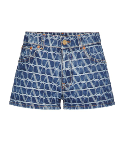 Shop Valentino Toile Iconographe Denim Shorts In Blue