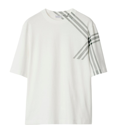 Shop Burberry Check Sleeve Cotton T-shirt In White