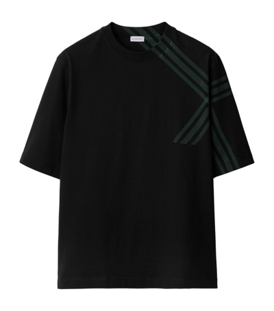 Shop Burberry Check Sleeve Cotton T-shirt In Black