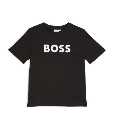 Shop Bosswear Boss Kidswear Cotton Logo T-shirt (4-16 Years) In Black